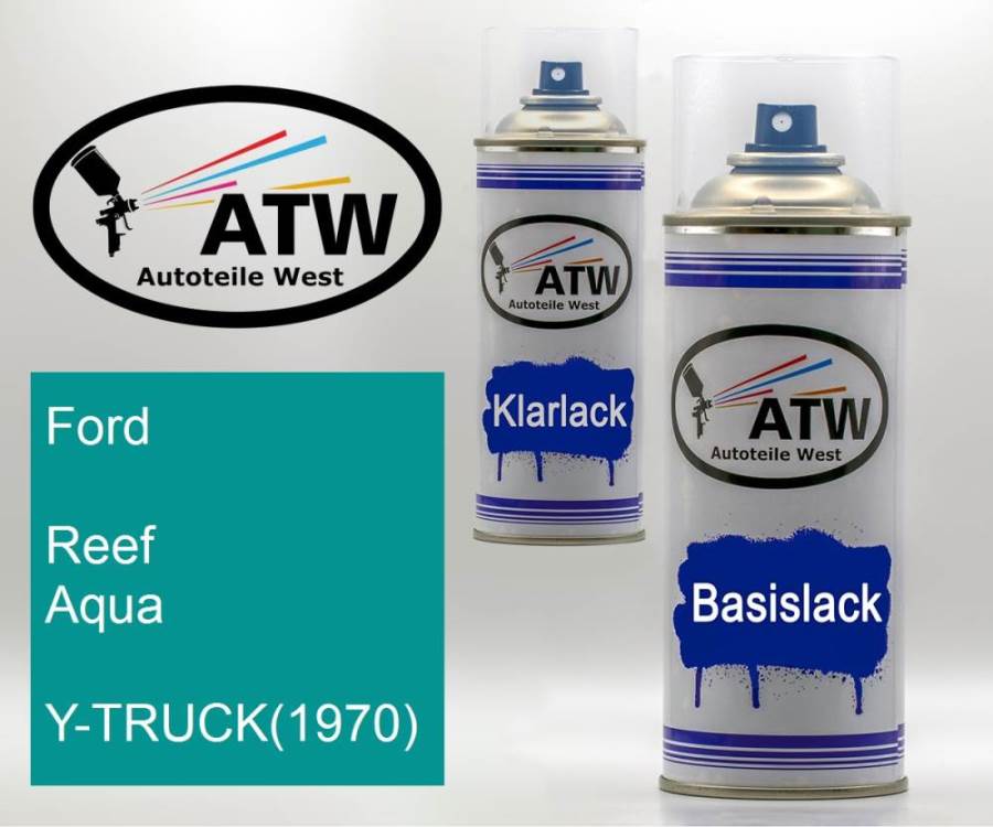 Ford, Reef Aqua, Y-TRUCK(1970): 400ml Sprühdose + 400ml Klarlack - Set, von ATW Autoteile West.